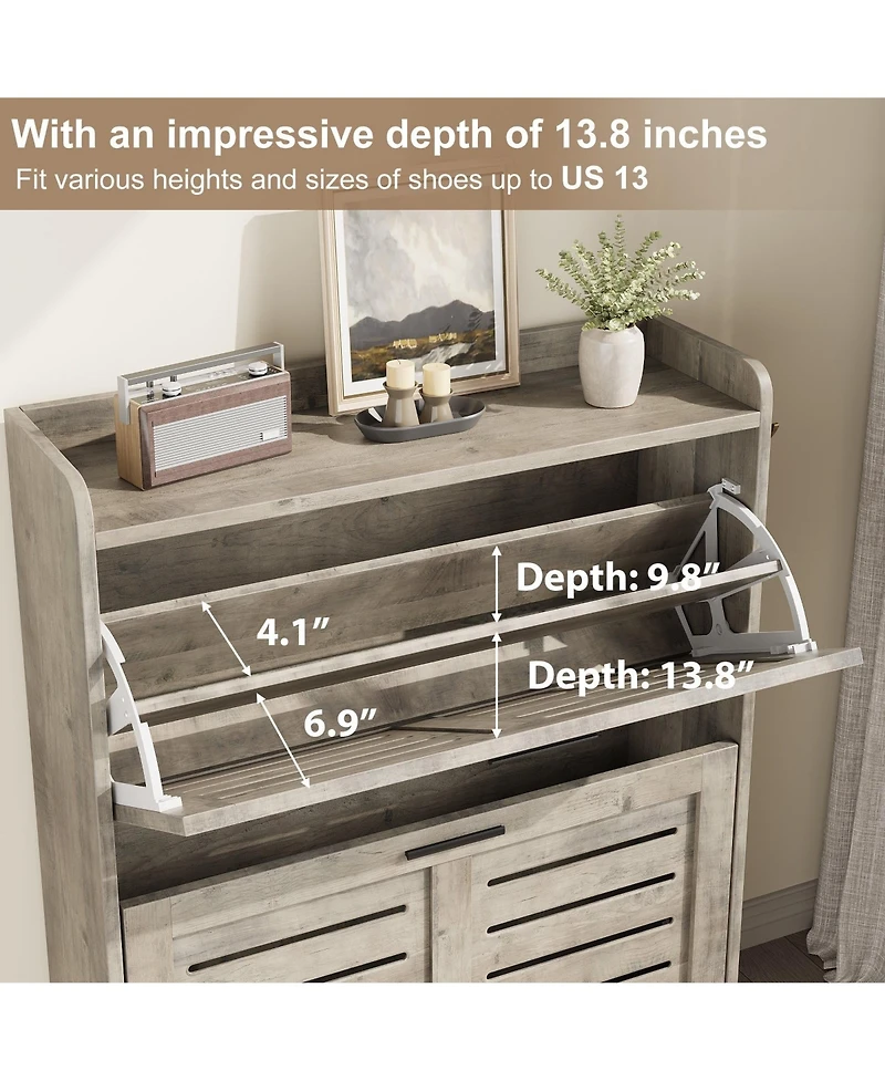 gaomon Farmhouse Narrow Slim Shoe Cabinet, 2 Flip Drawers for Entryway Organization
