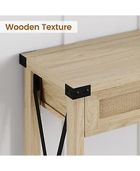 gaomon Farmhouse Entryway Console Table with Rattan Drawers, Sofa Table with Storage for Living Room, Hallway, Entryway