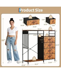 gaomon Dresser with Hanging Rack, Reversible 6 Drawers Led Lights & Charging Station, Fabric Closet Dressers Chest of