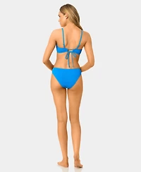 California Waves Women's Solid Popcorn Scrunch Scoop Neck Swim Bikini Top