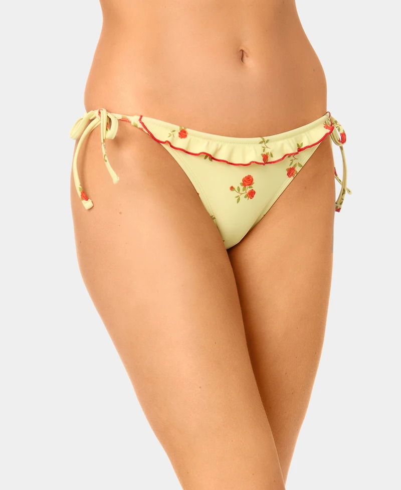 California Waves Women's Tiny Ditsy Ruffle Tie High-Leg Cheeky Swim Bottoms