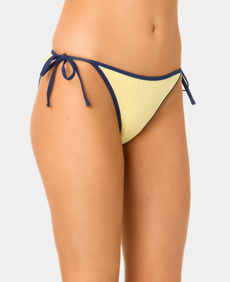 California Waves Women's Solid Wide Rib Side-Tie Swim Bottoms