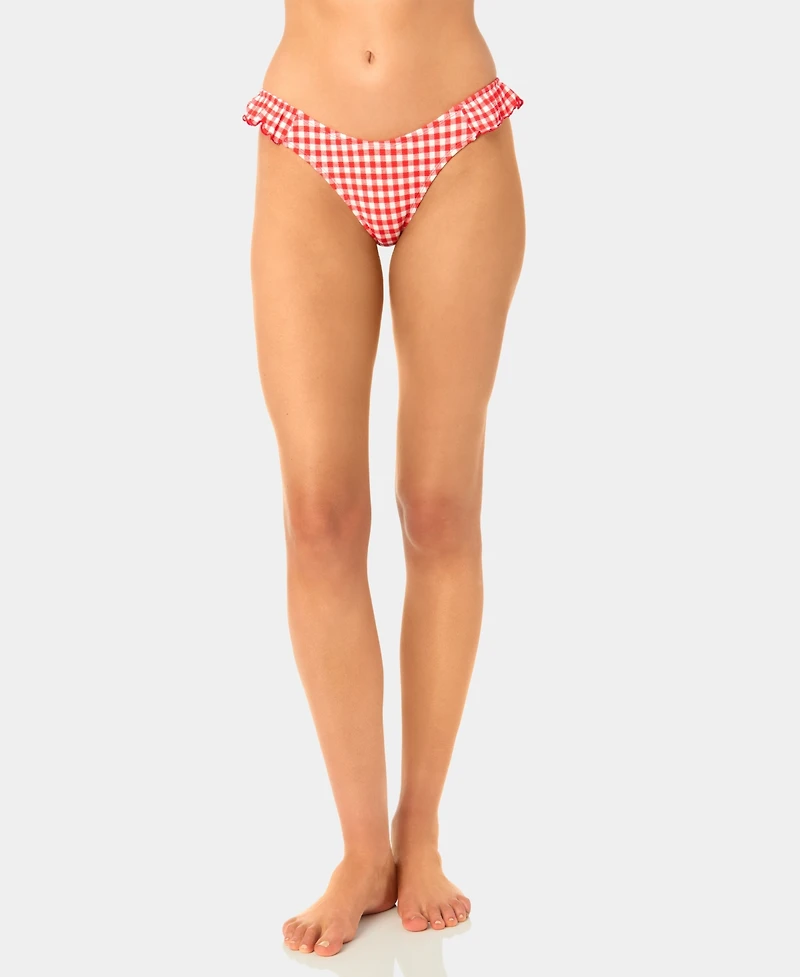 California Waves Women's Gingham Ruffle Tab-Side Scoop Swim Bottoms