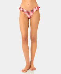 California Waves Women's Gingham Ruffle Tab-Side Scoop Swim Bottoms