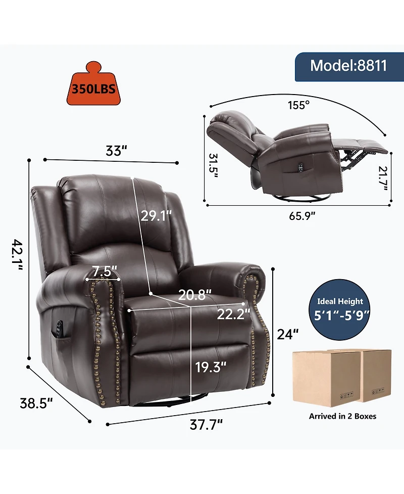 Sumyeg Recliner Chair with Heat Massage Manual Rocker and Swivel Fabric
