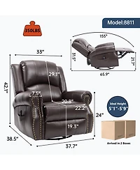 Sumyeg Recliner Chair with Heat Massage Manual Rocker and Swivel Fabric