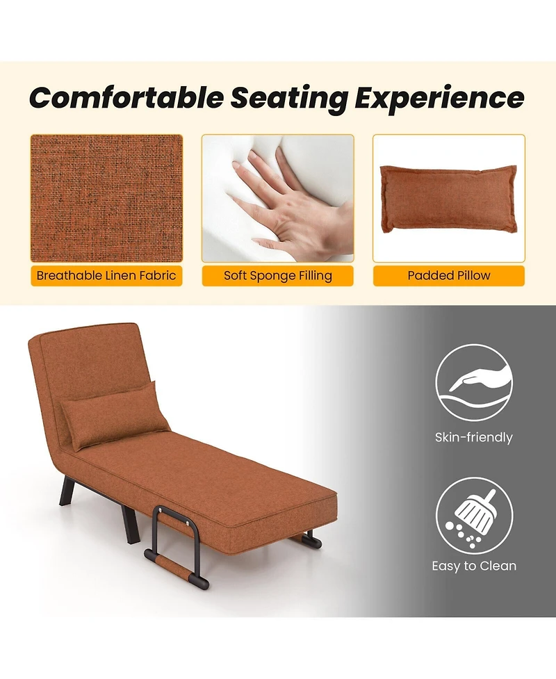 Sugift Folding 6 Position Convertible Sleeper Bed Armchair Lounge Couch with Pillow