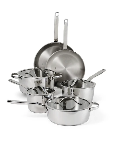 Tramontina Tempo Tri-Ply Base Stainless Steel 10-Pc. Cookware Set with Glass Lids
