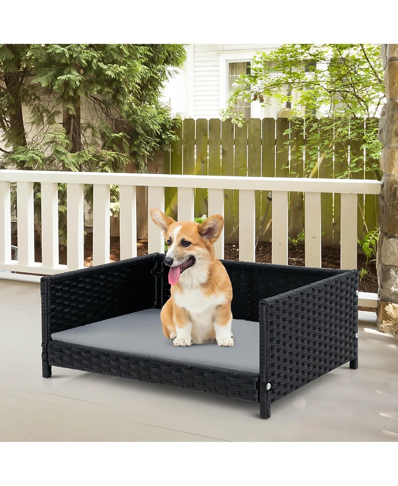 Gymax Rattan Dog Bed w/ Waterproof Soft Cushion Metal Frame for Medium Small Dogs Cats