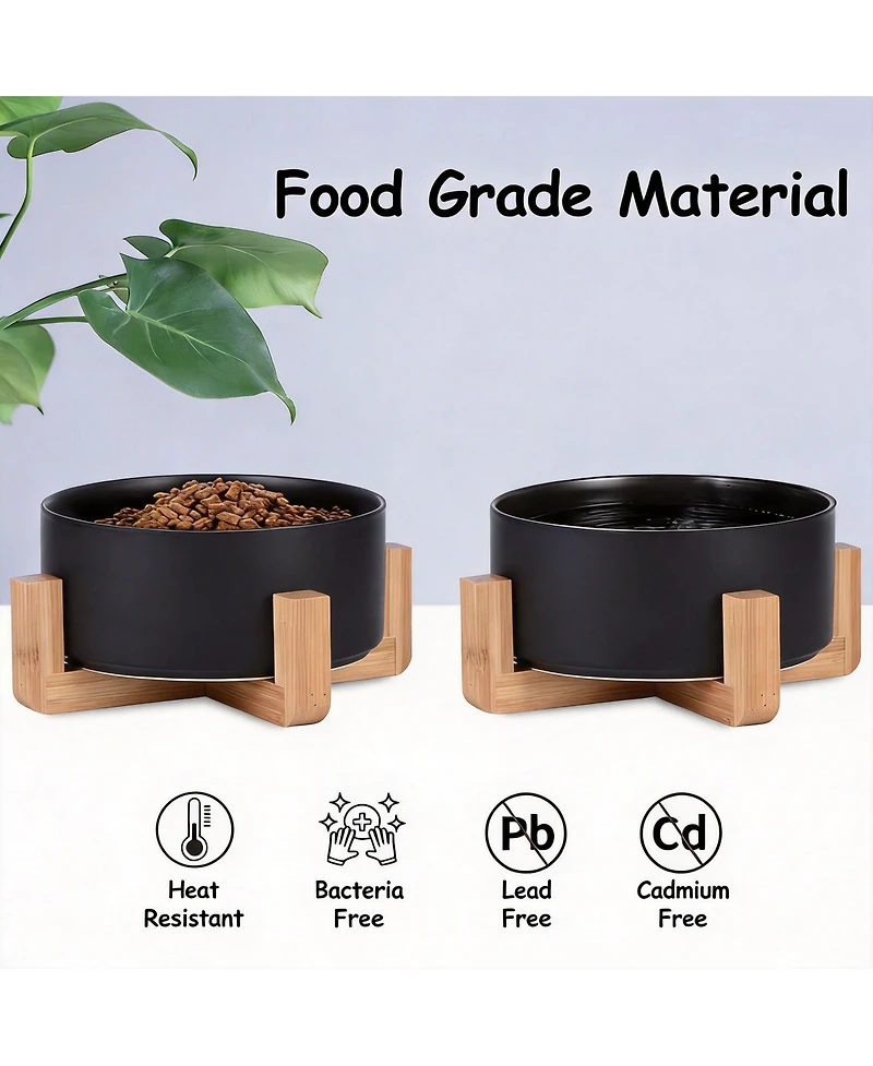 Aronkl Ceramic Cat Dog Bowl Set With Stand Anti Slip 2 Bowls Dishwasher Microwave Safe Raised For Food Water