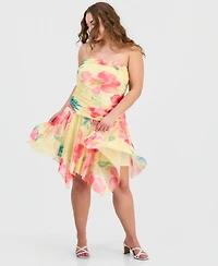Madden Girl Trendy Plus Floral-Print Drop-Waist Mini Dress