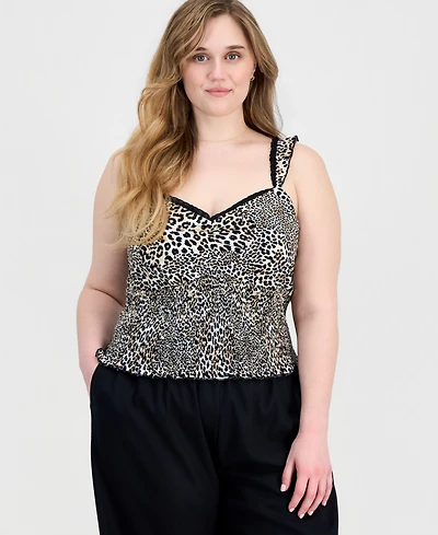 Full Circle Trends Trendy Plus Printed Smocked Sleeveless Top