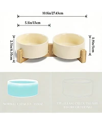 Aronkl Ceramic Dog Cat Bowl Set with Wooden Stand Modern Weighted Food Water