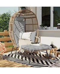 gaomon Oversized Wicker Egg Chair with Ottoman, Patio Lounge Egg Chair with Thick Cushion, Rattan Egg Basket with Steel Frame for Indoor/Outdoor