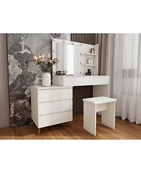 Flynama Modern Led Lighted Makeup Vanity Table with Dimmable Lights and Removable Mirror for Home Use