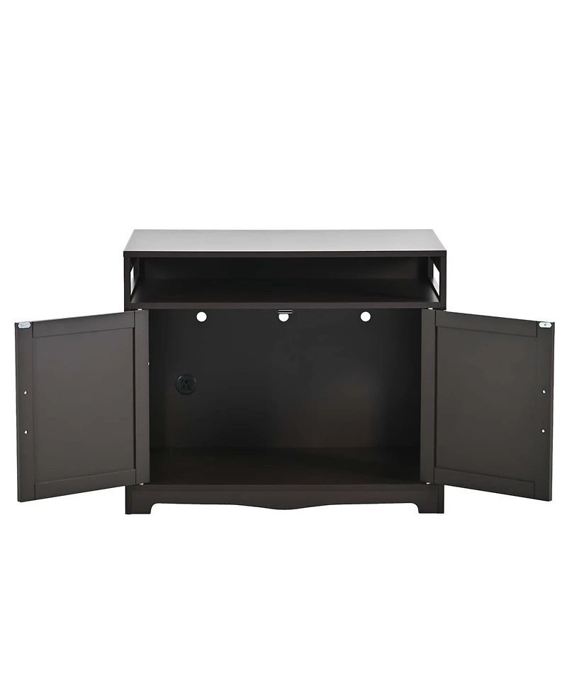 Aostirmotor Cat Litter Box Enclosure with Hidden Plug – 2-Door Wooden Bench & Side Table, Esspresso