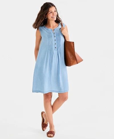 Style & Co Women's Chambray Sleeveless Pintuck Dress, Macy's Exclusive