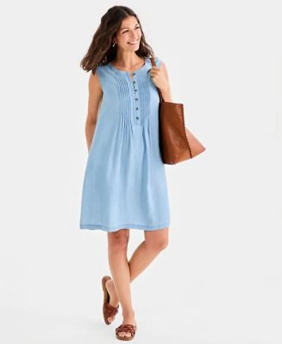 Style Co Womens Chambray Sleeveless Pintuck Dress Macys Exclusive