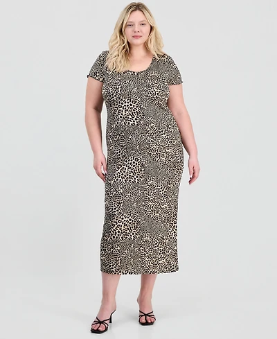 Full Circle Trends Trendy Plus Printed Short-Sleeve Midi Dress