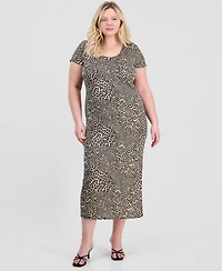 Full Circle Trends Trendy Plus Printed Short-Sleeve Midi Dress
