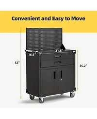 Aecojoy 52'' Work Bench for Garage with Pegboard Drawers and Cabinets Heavy Duty Metal Frame Tool Bench for Organizer Work Table with Wheels