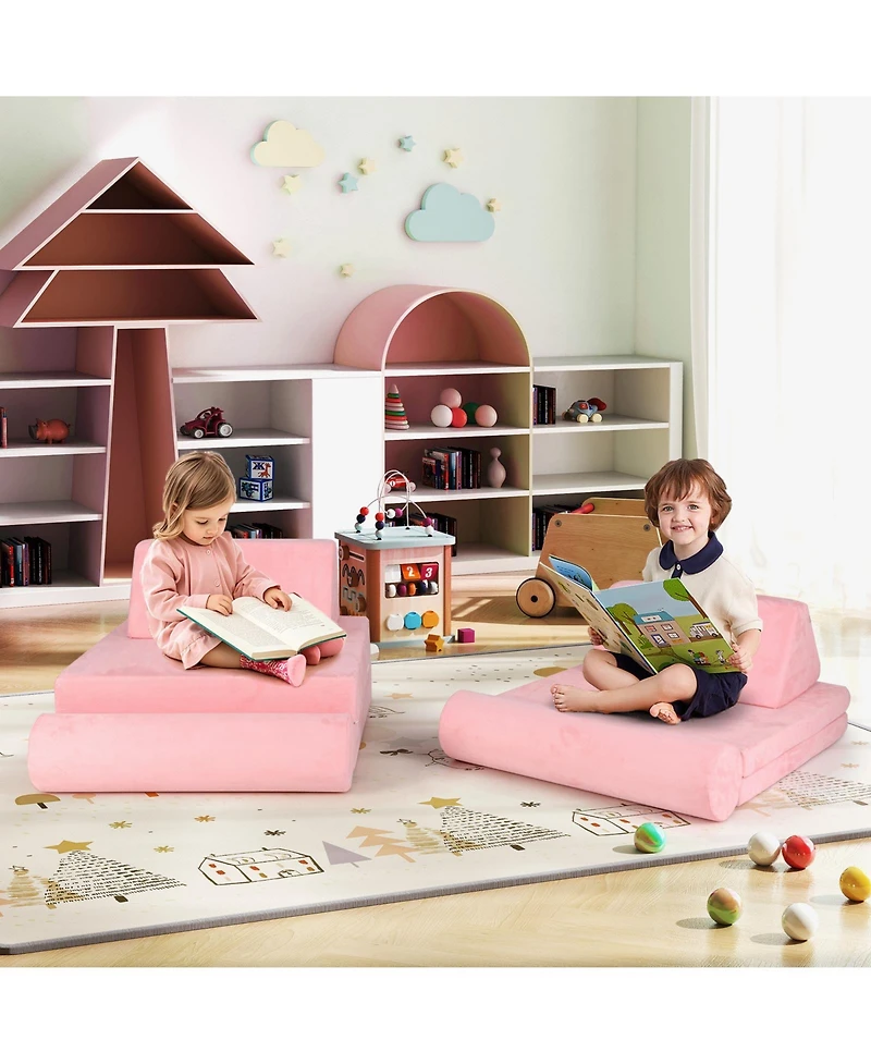 Sugift 8 Pieces Kids Play Couch Foam Building Fort Play Set with Suede Cover