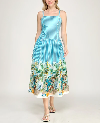 Invitee Women's Square Neck Drop Waist Midi Dress