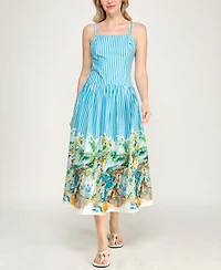 Invitee Women's Square Neck Drop Waist Midi Dress