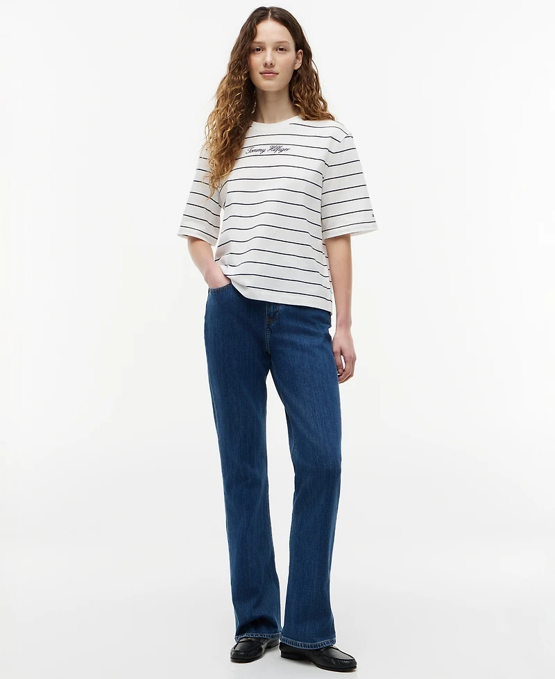 Tommy Hilfiger Women's Script Logo Crewneck Trapeze T-Shirt