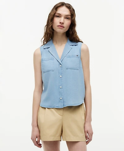 Tommy Hilfiger Women's Collared V-Neck Sleeveless Shirt