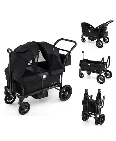 Gymax Wagon Stroller for 2 Kids Push Pull Double w/ Adjustable Handle