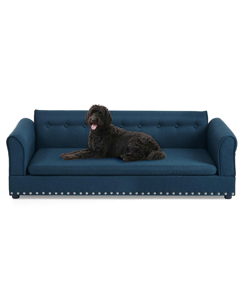6thdruple Modern Linen Dog Sofa Bed, Oversized Pet Furniture with Backrest