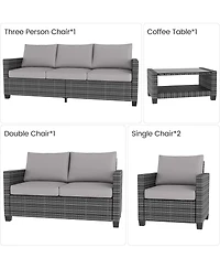 gaomon All Weather 5-Piece Patio Conversation Set - Pe Wicker Modular Sectional Sofa with Tempered Glass Table