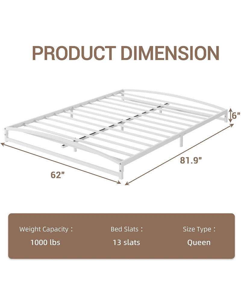 gaomon 6in Metal Platform Bed Frame Steel Slats Low Profile No Box Spring