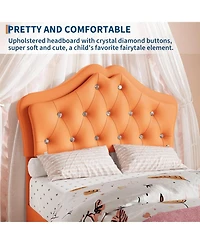 gaomon Twin Bed Frame with Led Lights Velvet Crystal Button Headboard Storage Drawer No Box Spring