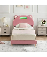 gaomon Bed Frame with Velvet Led Headboard, Platform Base, Wooden Slats, Noise-Free, No Box Spring Needed
