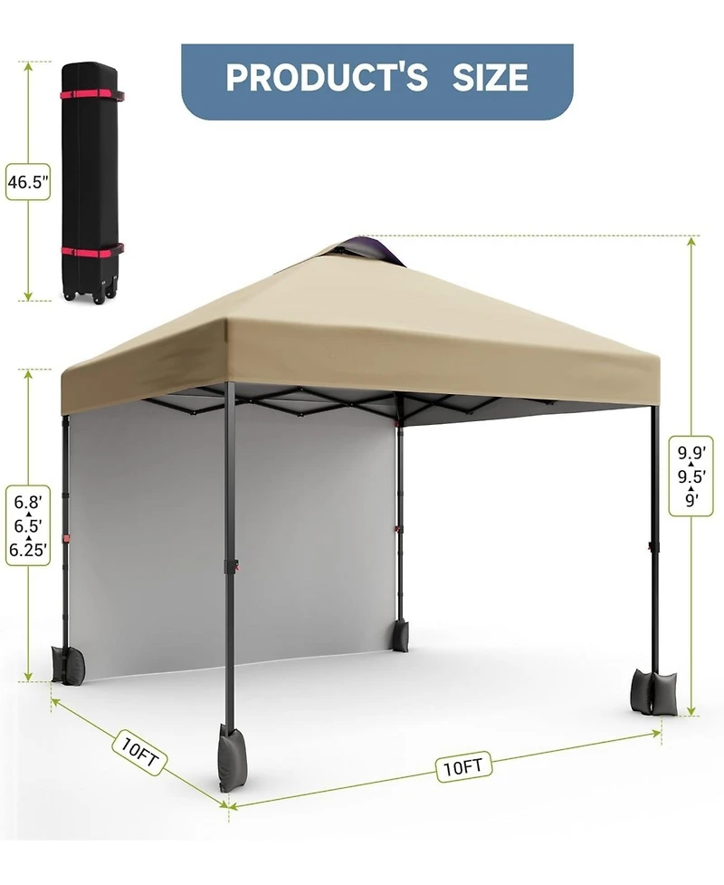 gaomon 10'x10' Outdoor Canopy Tent with Sidewall, Easy Pop Up Vented Roof, Sun Shade