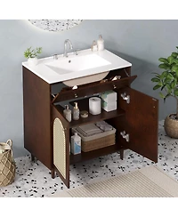 Sillysis Freestanding Bathroom Vanity with Sink, Solid Wood & Mdf Cabinet, Tip Drawer Adjustable Shelf for Modern Storage