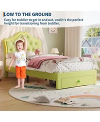 gaomon Bed Frame with Led Lights Velvet Crystal Button Headboard Storage Drawer No Box Spring