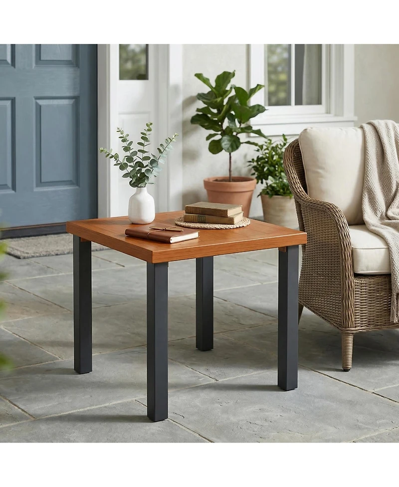 Tribesigns Square Outdoor Side Table, Hdpe Patio End Table with Aluminum Frame, Weather-Resistant Small Table for Patio, Porch, Balcony