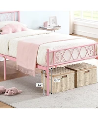 gaomon Metal Platform Bed Frame, Sweet Heart Headboard, Under Bed Storage, Girls/Boys Bedroom, No Box Spring