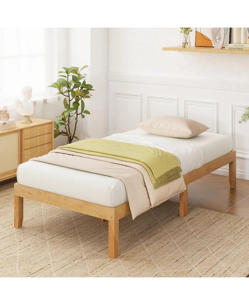 Sugift 14 in Twin Wood Platform Bed Frame with Wooden Slats