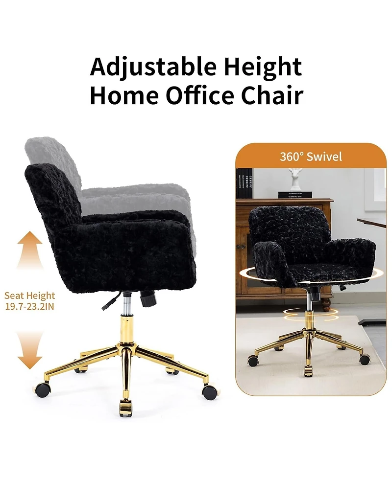 Rainsken Faux Fur Home Office Chair, Adjustable Swivel Desk Chair