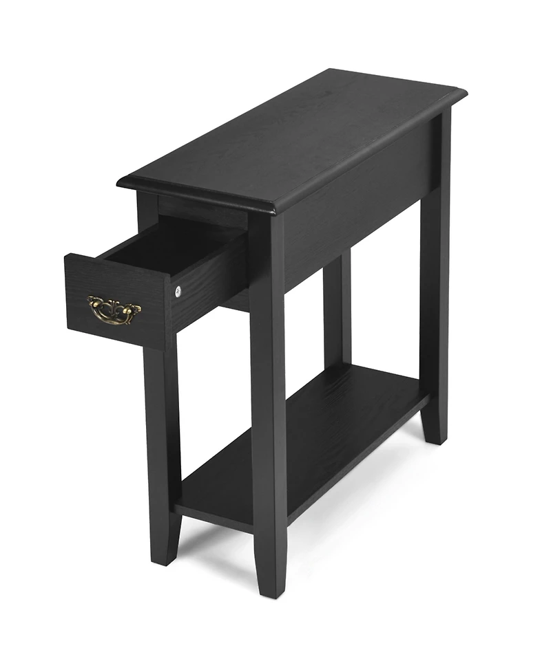 Gymax 2 Tier End Bedside Sofa Side Table Narrow Nightstand w/Drawer andShelf