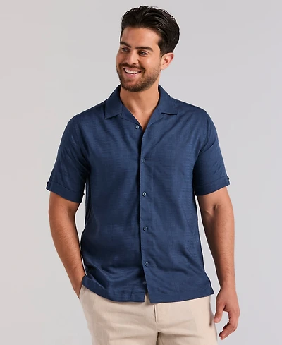 Cubavera Men's Solid Textured Camp Collar Shirt