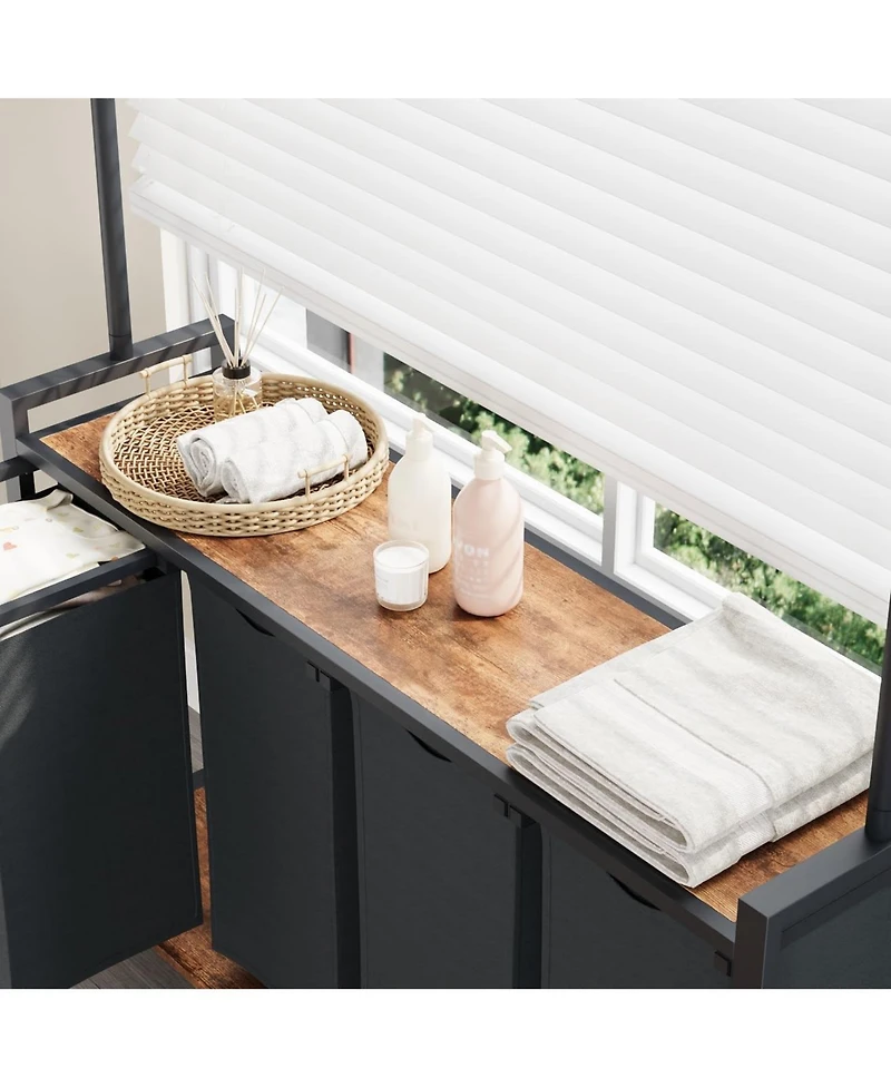 Gaomon Rolling Laundry Sorter Hamper 4 Section Basket with Hanging Rack Plus Wheels Organizer for Laundry Room Rustic