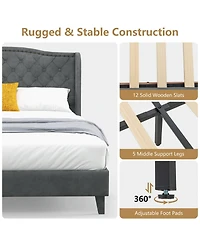 Sugift Upholstered Platform Bed Frame with Button Tufted Headboard