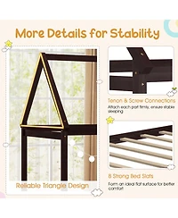 Sugift Kids Platform Floor Bed with Roof and Heavy Duty Slats