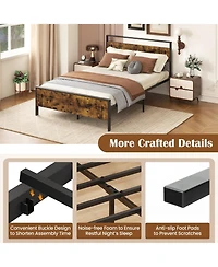 Sugift Industrial Metal Platform Bed with Wooden Headboard