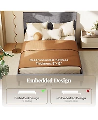 Sugift Modern Upholstered Platform Bed with Linen Headboard